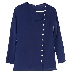 Asymmetrical long sleeved button up blouse